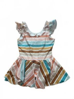 Made by Molly Girls' Size 8 Striped Ruffle Sleeve Leo with Skirt